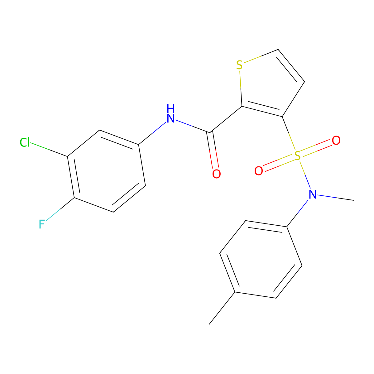 N-(3-chloro-4-fluorophenyl)-3-[methyl(4-methylphenyl)sulfamoyl]thiophene-2-carboxamide molecular structure, CAS 1206994-27-5