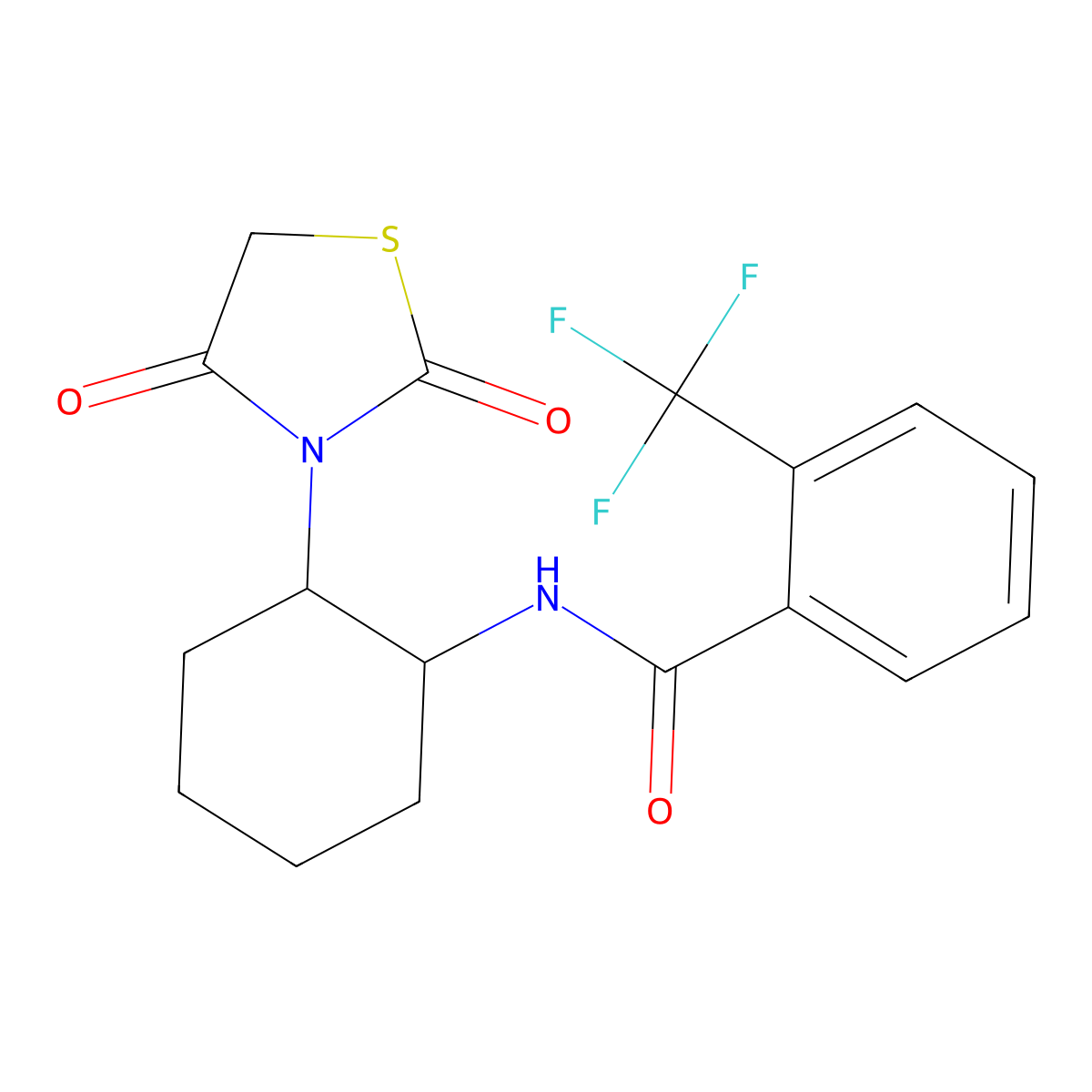 N-(2-(2,4-dioxothiazolidin-3-yl)cyclohexyl)-2-(trifluoromethyl)benzamide molecular structure, CAS 1206994-36-6