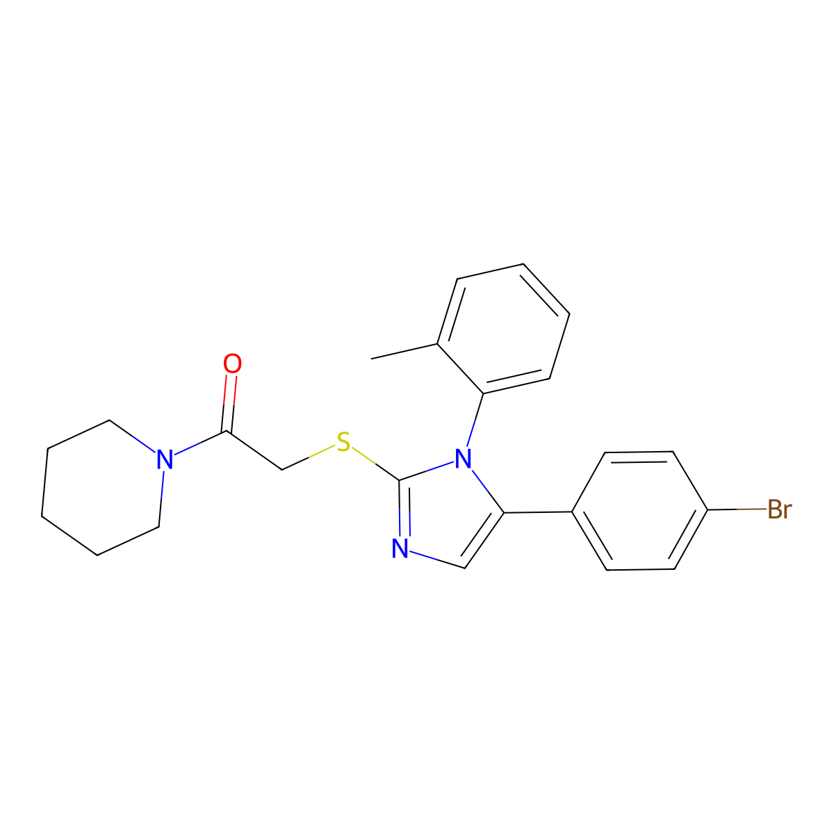 2-((5-(4-bromophenyl)-1-(o-tolyl)-1H-imidazol-2-yl)thio)-1-(piperidin-1-yl)ethanone molecular structure, CAS 1206994-40-2