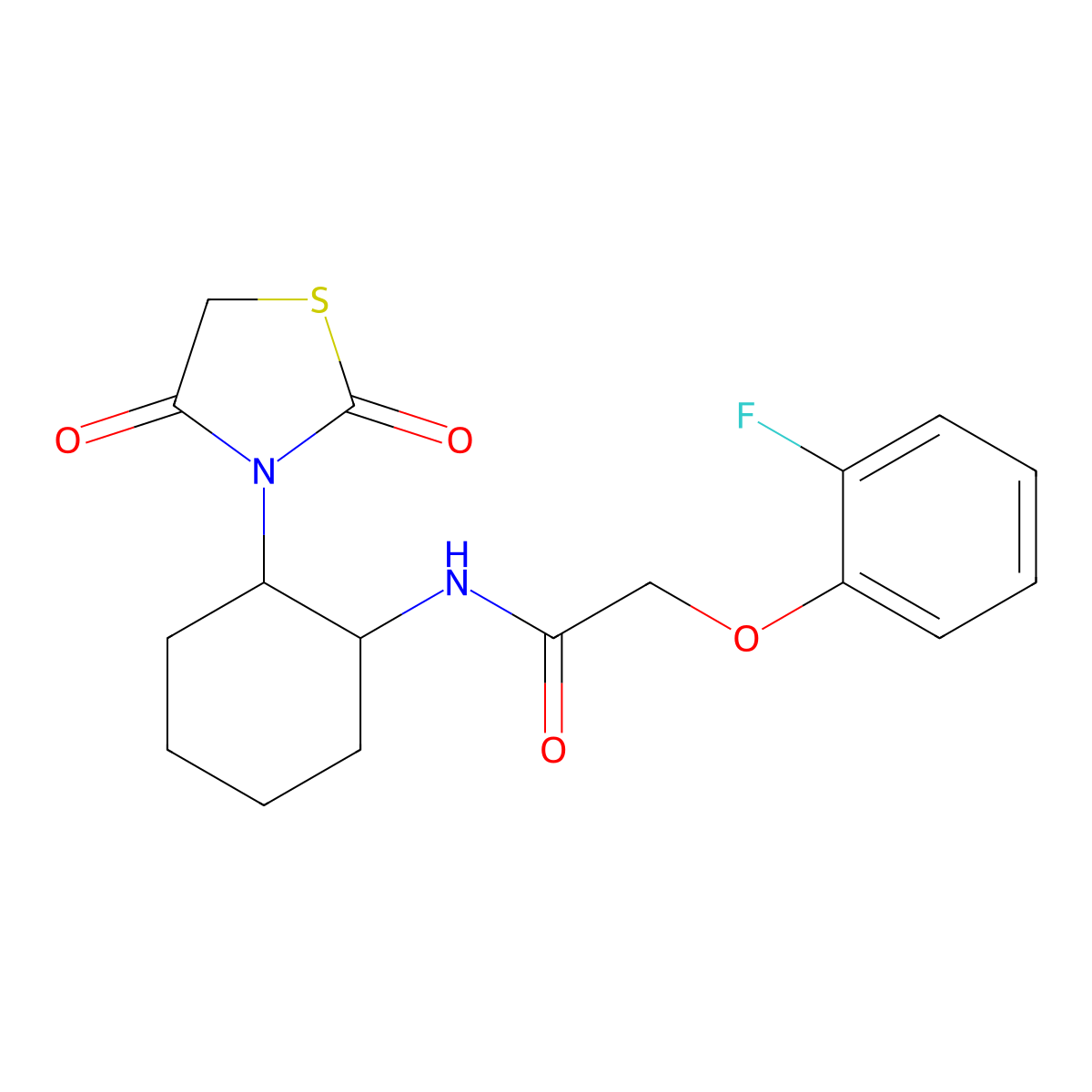 N-(2-(2,4-dioxothiazolidin-3-yl)cyclohexyl)-2-(2-fluorophenoxy)acetamide molecular structure, CAS 1206994-46-8