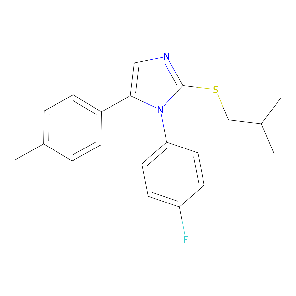1-(4-fluorophenyl)-2-(isobutylthio)-5-(p-tolyl)-1H-imidazole molecular structure, CAS 1206994-52-6