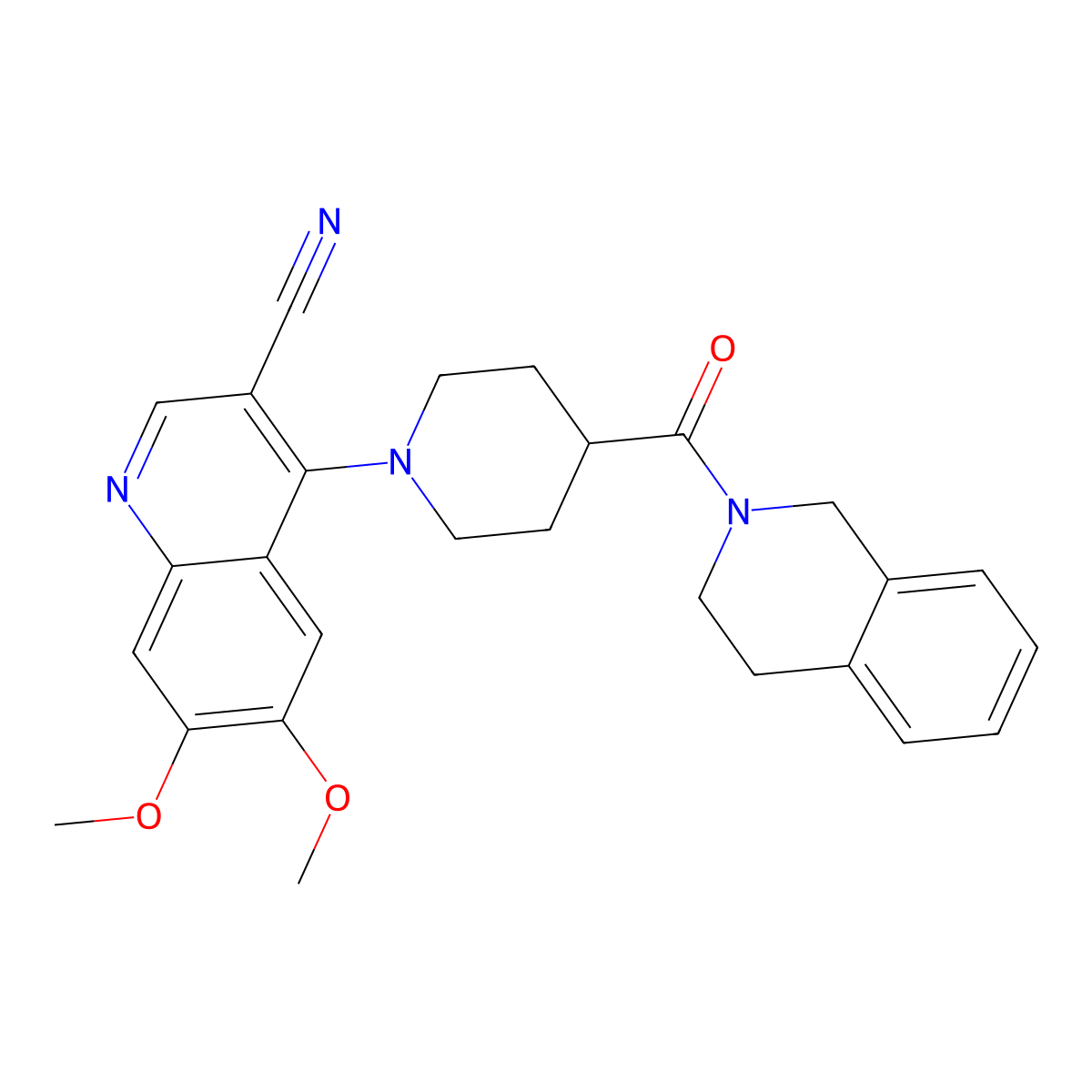 6,7-Dimethoxy-4-[4-(1,2,3,4-tetrahydroisoquinoline-2-carbonyl)piperidin-1-yl]quinoline-3-carbonitrile molecular structure, CAS 1206994-54-8