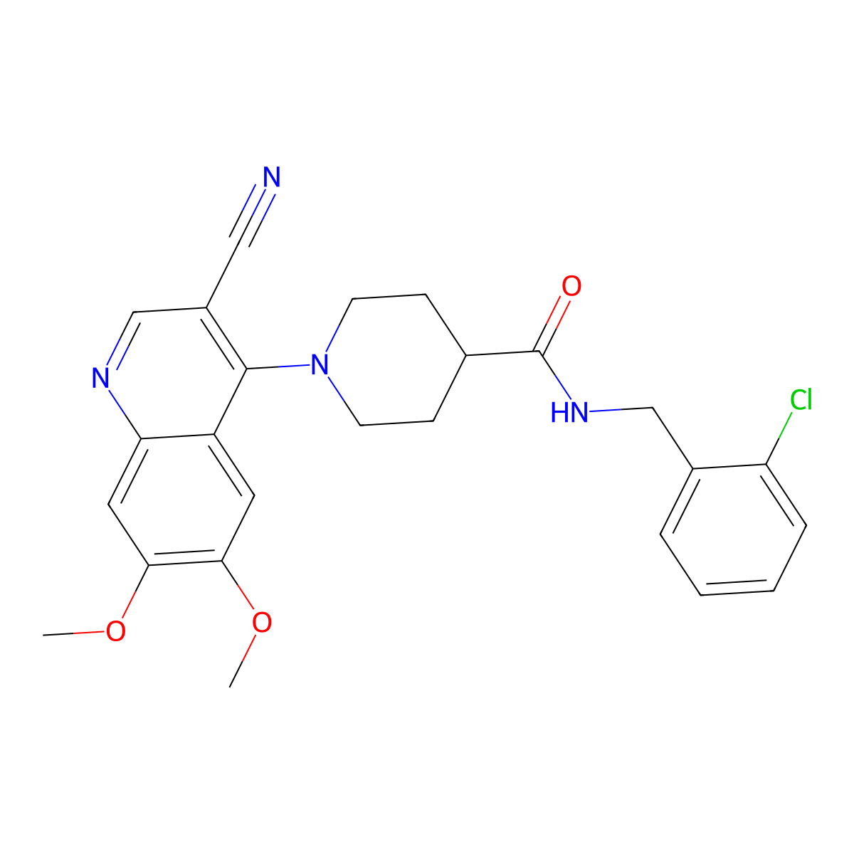N-[(2-chlorophenyl)methyl]-1-(3-cyano-6,7-dimethoxyquinolin-4-yl)piperidine-4-carboxamide molecular structure, CAS 1206994-55-9