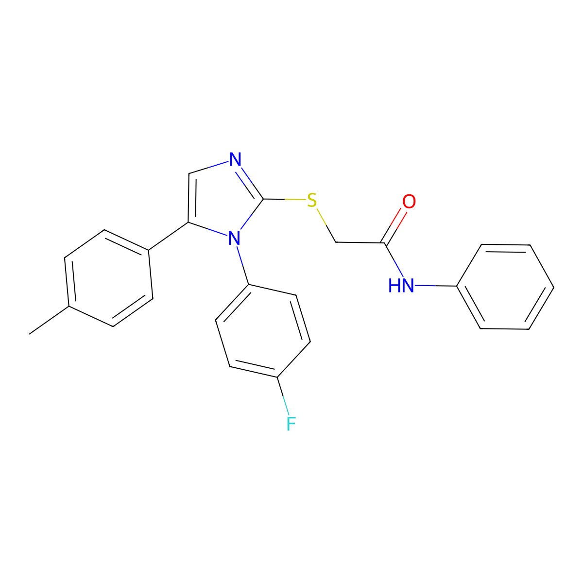 2-((1-(4-fluorophenyl)-5-(p-tolyl)-1H-imidazol-2-yl)thio)-N-phenylacetamide molecular structure, CAS 1206994-56-0