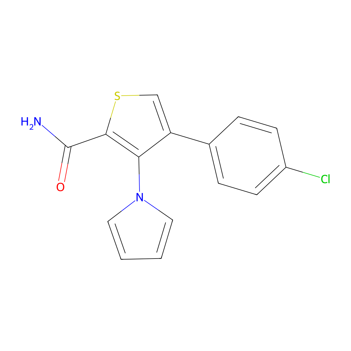4-(4-chlorophenyl)-3-(1H-pyrrol-1-yl)thiophene-2-carboxamide molecular structure, CAS 1206994-61-7