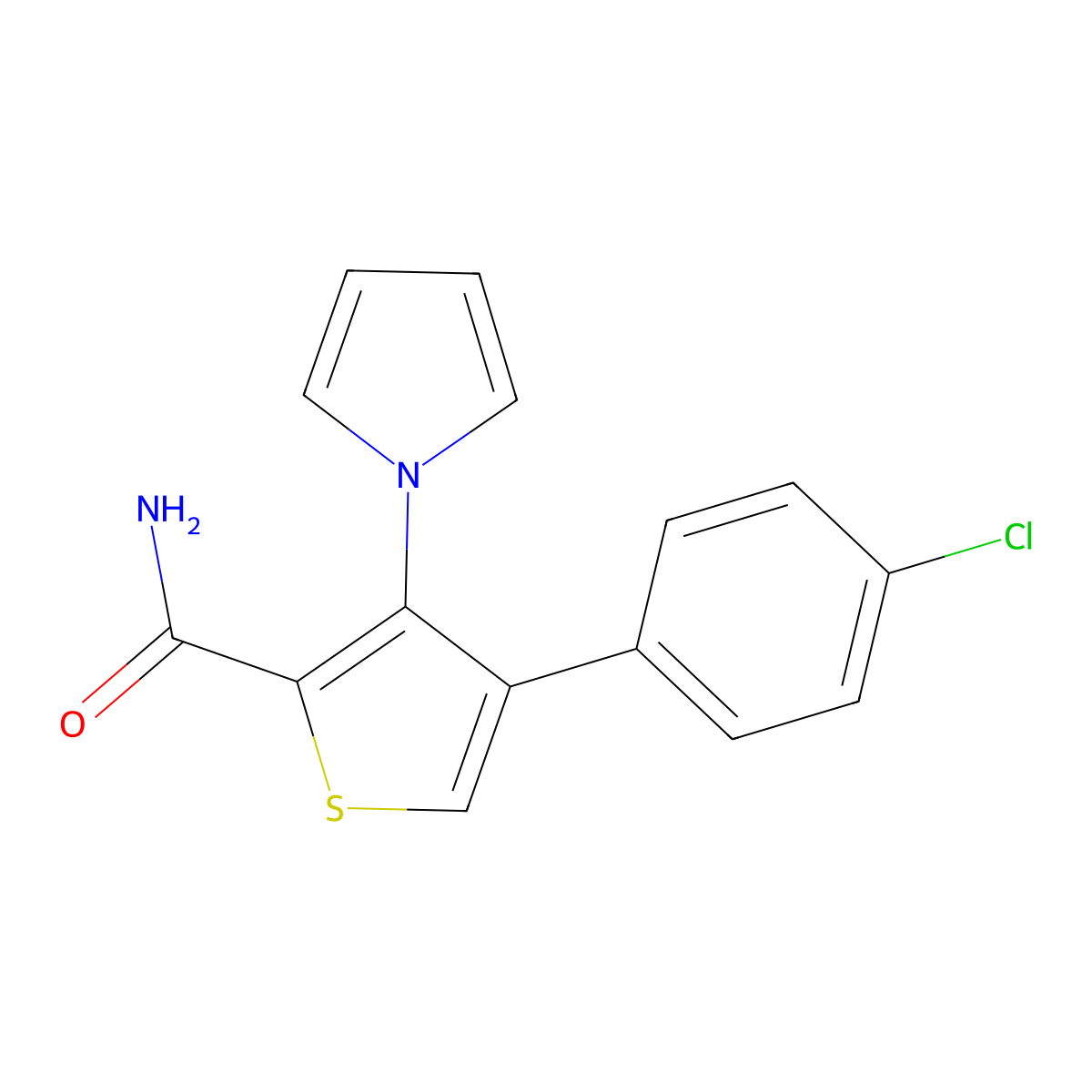 4-(4-chlorophenyl)-3-(1H-pyrrol-1-yl)thiophene-2-carboxamide molecular structure, CAS 1206994-61-7