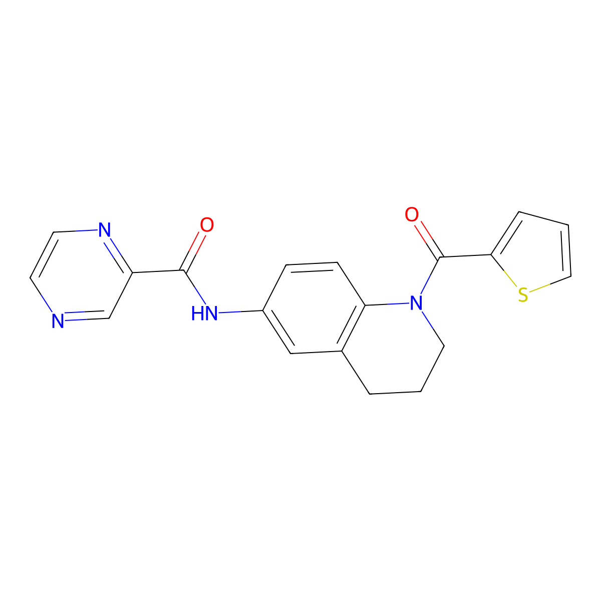 N-[1-(thiophene-2-carbonyl)-1,2,3,4-tetrahydroquinolin-6-yl]pyrazine-2-carboxamide molecular structure, CAS 1206994-63-9