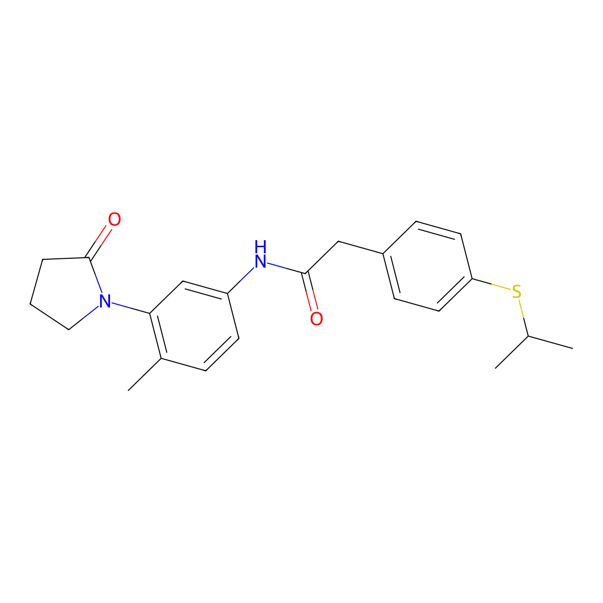 2-(4-(isopropylthio)phenyl)-N-(4-methyl-3-(2-oxopyrrolidin-1-yl)phenyl)acetamide molecular structure, CAS 1206994-66-2