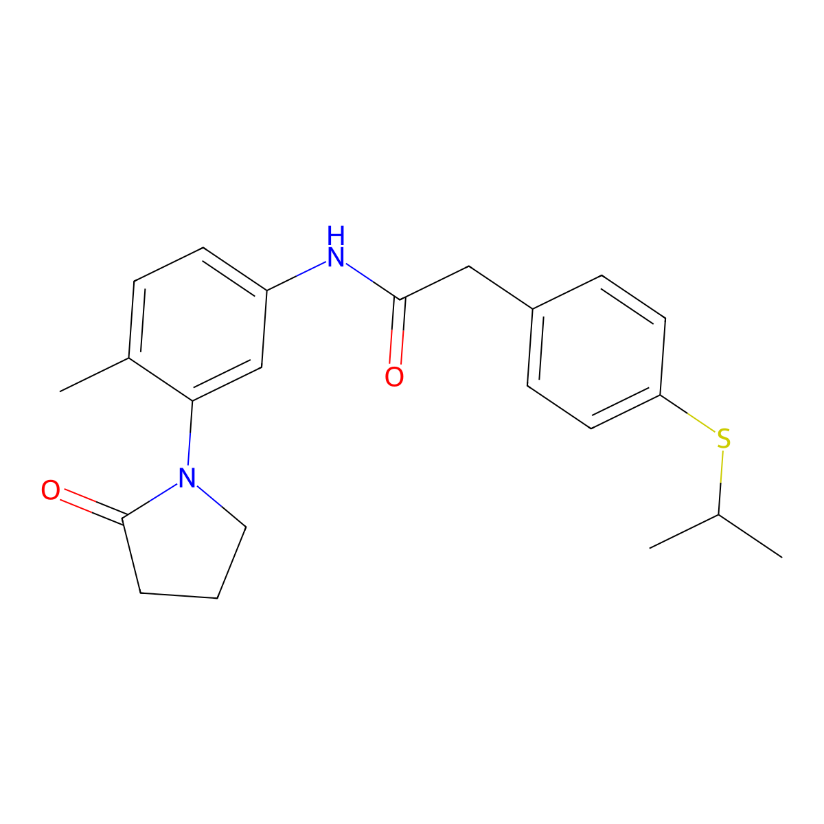 2-(4-(isopropylthio)phenyl)-N-(4-methyl-3-(2-oxopyrrolidin-1-yl)phenyl)acetamide molecular structure, CAS 1206994-66-2