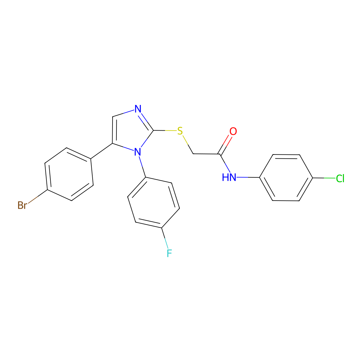 2-((5-(4-bromophenyl)-1-(4-fluorophenyl)-1H-imidazol-2-yl)thio)-N-(4-chlorophenyl)acetamide molecular structure, CAS 1206994-70-8