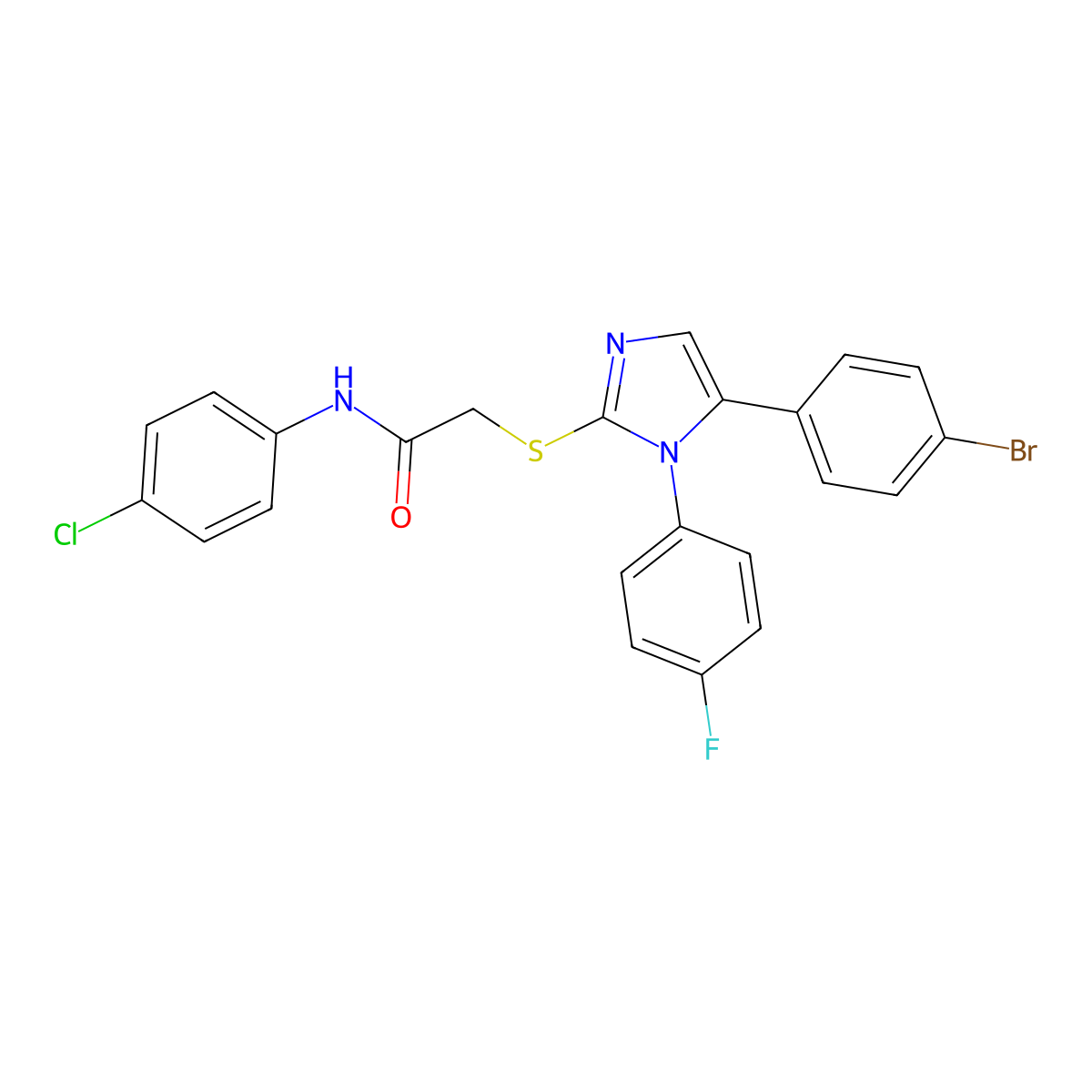 2-((5-(4-bromophenyl)-1-(4-fluorophenyl)-1H-imidazol-2-yl)thio)-N-(4-chlorophenyl)acetamide molecular structure, CAS 1206994-70-8