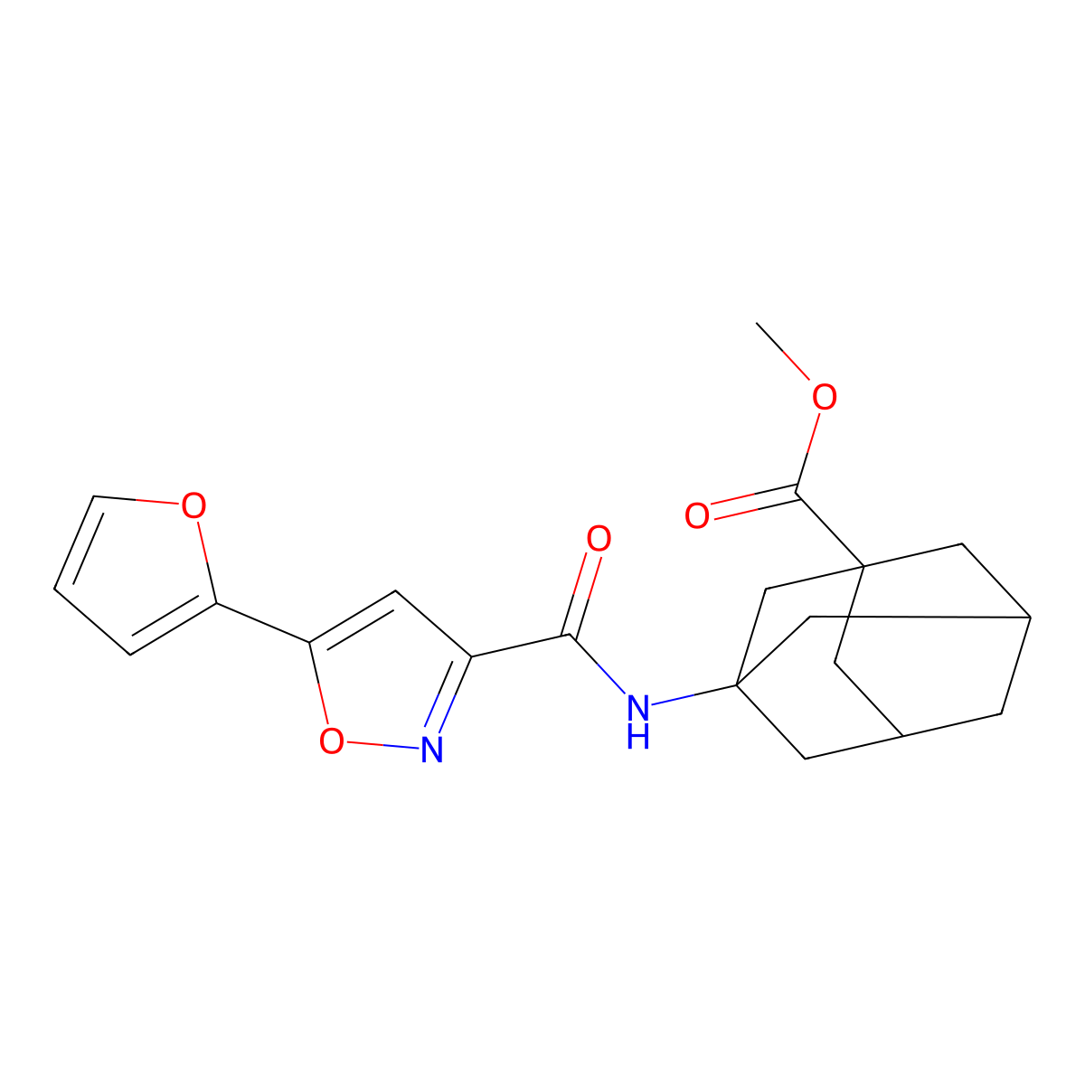 (1r,3s,5R,7S)-methyl 3-(5-(furan-2-yl)isoxazole-3-carboxamido)adamantane-1-carboxylate molecular structure, CAS 1206994-80-0