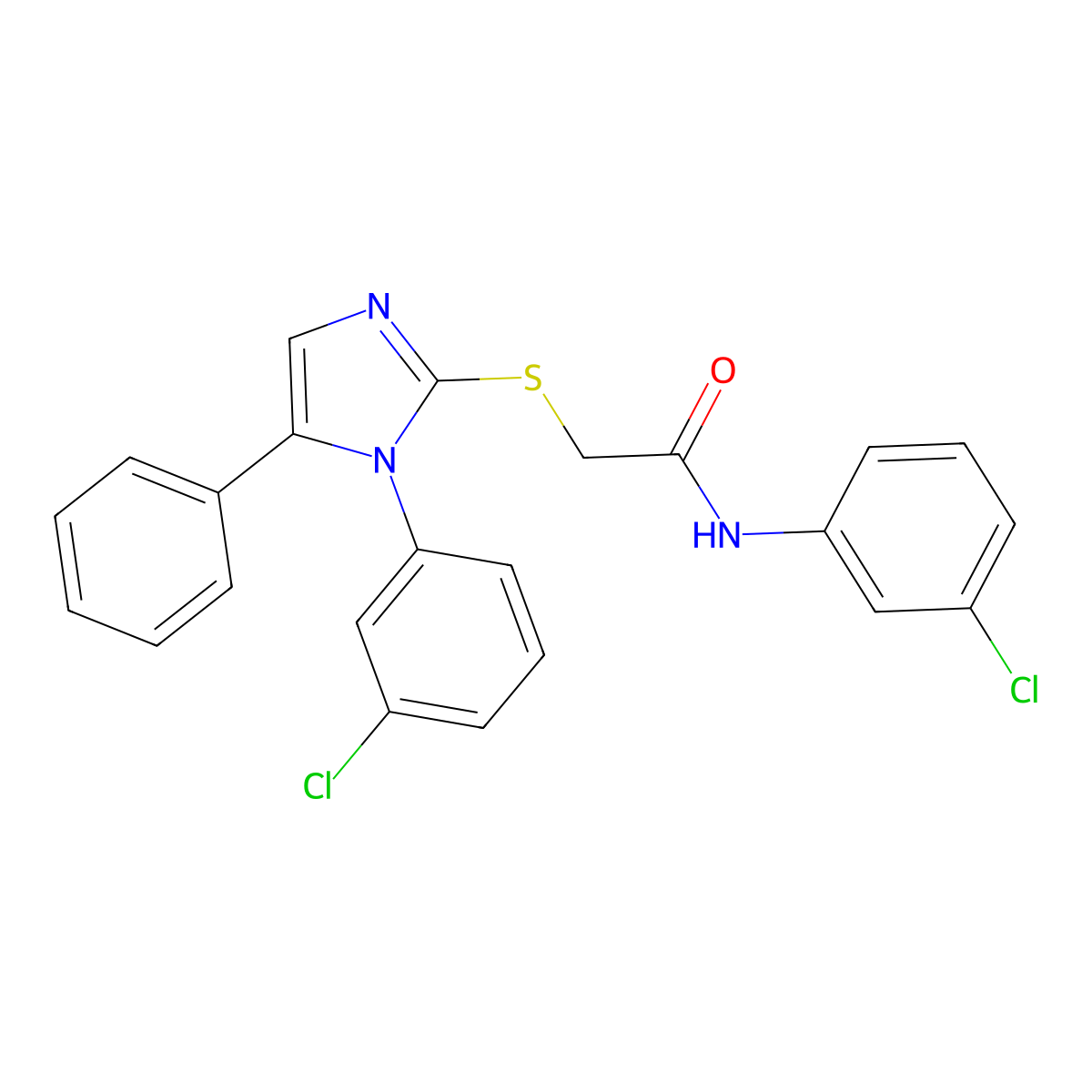 N-(3-chlorophenyl)-2-((1-(3-chlorophenyl)-5-phenyl-1H-imidazol-2-yl)thio)acetamide molecular structure, CAS 1206994-83-3
