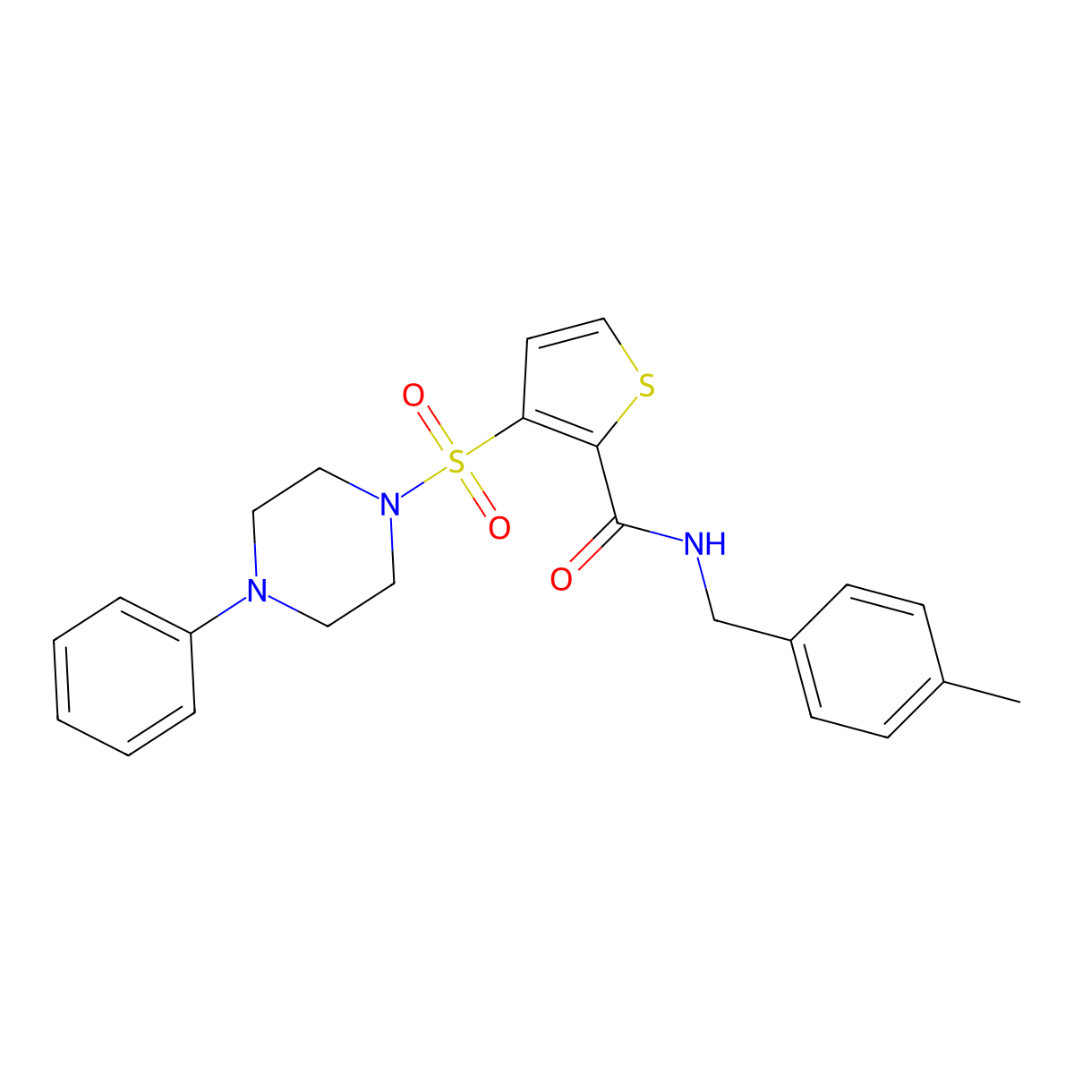 N-(4-methylbenzyl)-3-[(4-phenylpiperazin-1-yl)sulfonyl]thiophene-2-carboxamide molecular structure, CAS 1206994-85-5
