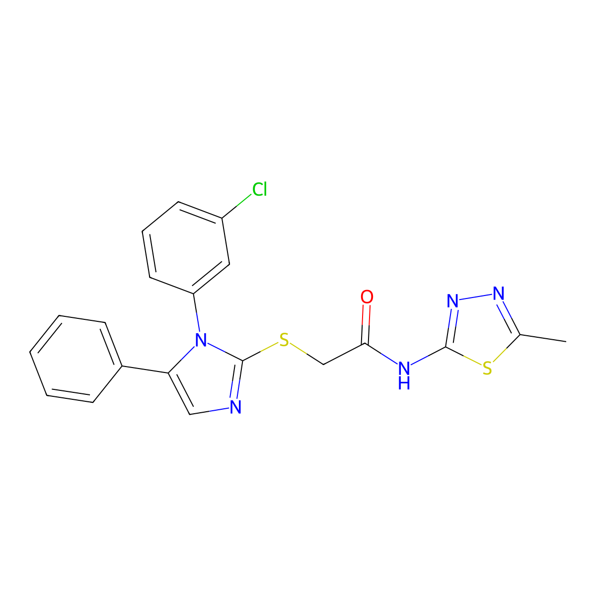 2-((1-(3-chlorophenyl)-5-phenyl-1H-imidazol-2-yl)thio)-N-(5-methyl-1,3,4-thiadiazol-2-yl)acetamide molecular structure, CAS 1206994-86-6
