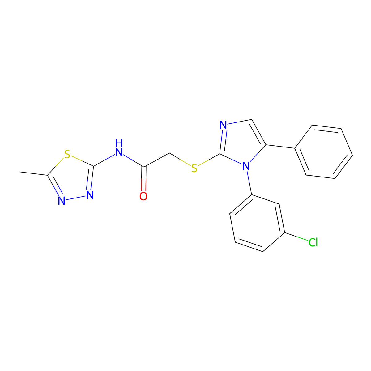 2-((1-(3-chlorophenyl)-5-phenyl-1H-imidazol-2-yl)thio)-N-(5-methyl-1,3,4-thiadiazol-2-yl)acetamide molecular structure, CAS 1206994-86-6