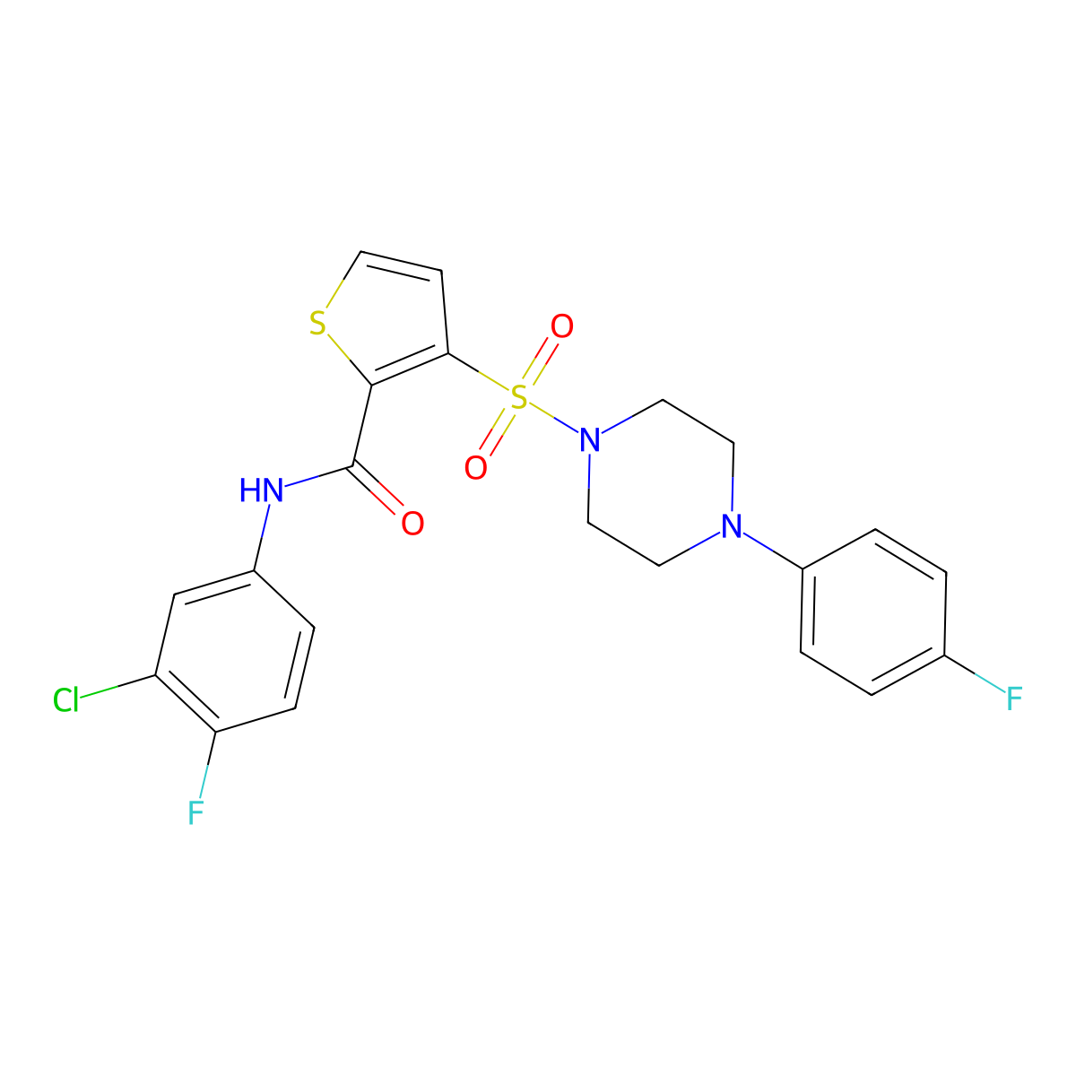 N-(3-chloro-4-fluorophenyl)-3-{[4-(4-fluorophenyl)piperazin-1-yl]sulfonyl}thiophene-2-carboxamide molecular structure, CAS 1206994-88-8