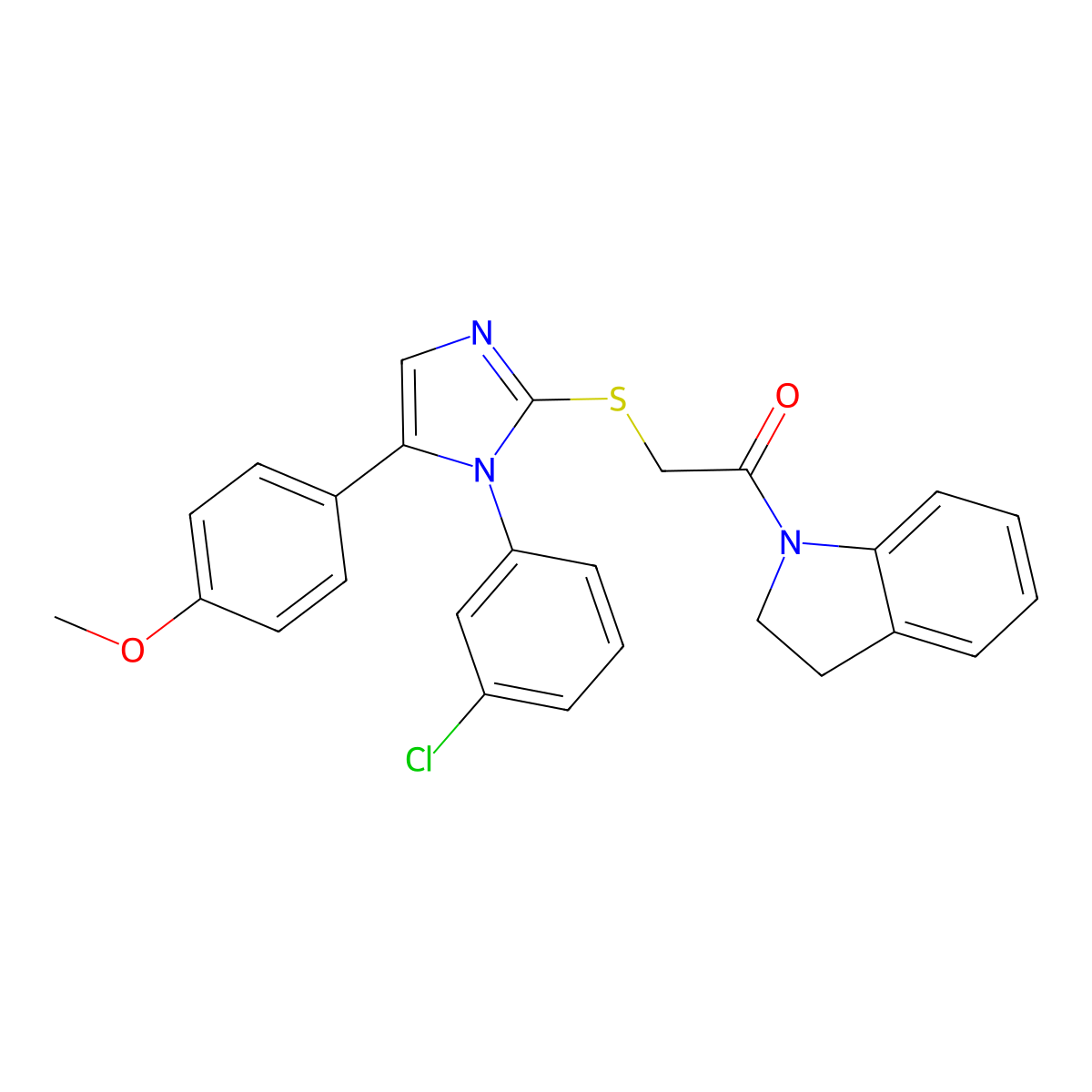 2-((1-(3-chlorophenyl)-5-(4-methoxyphenyl)-1H-imidazol-2-yl)thio)-1-(indolin-1-yl)ethanone molecular structure, CAS 1206994-90-2