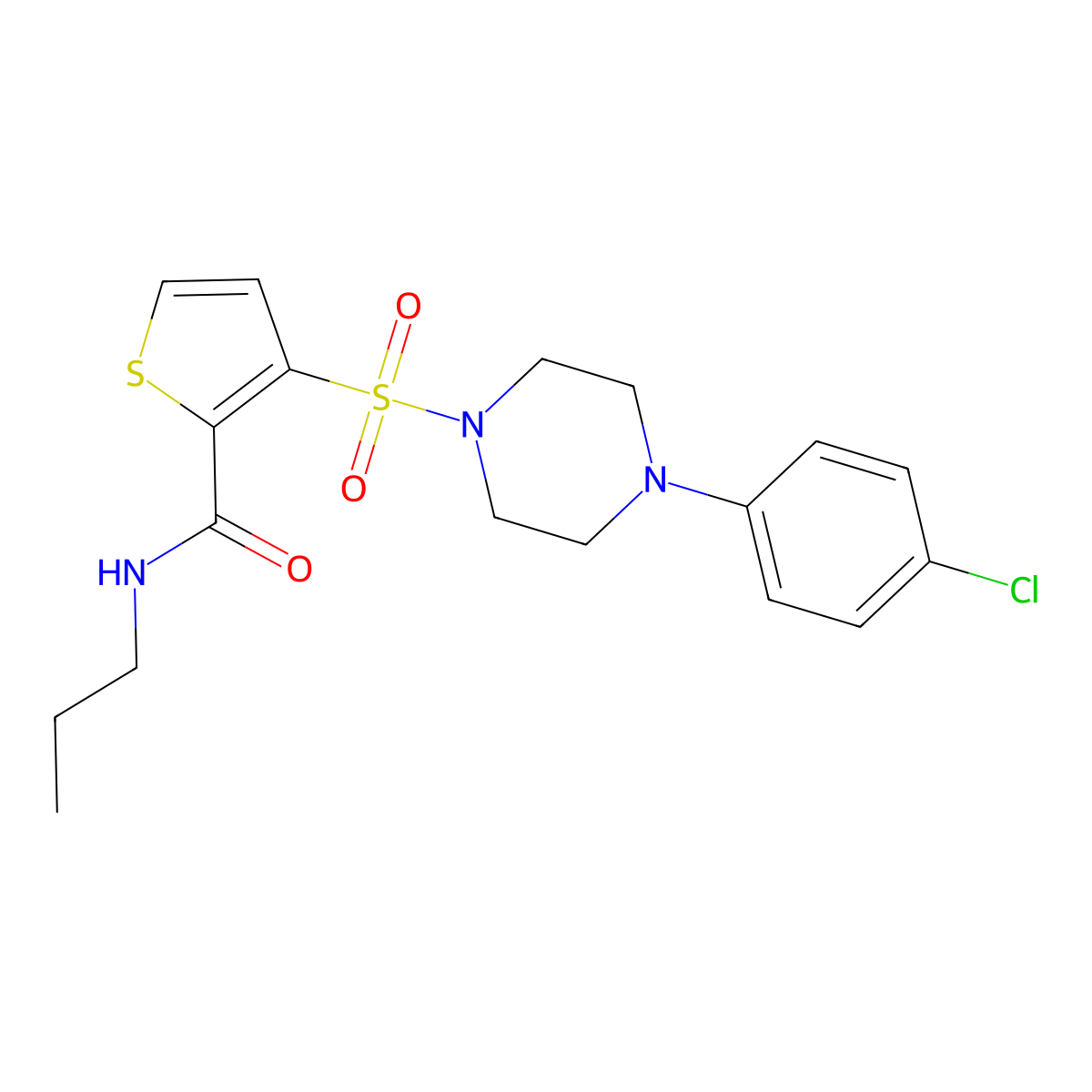 3-{[4-(4-chlorophenyl)piperazin-1-yl]sulfonyl}-N-propylthiophene-2-carboxamide molecular structure, CAS 1206994-91-3