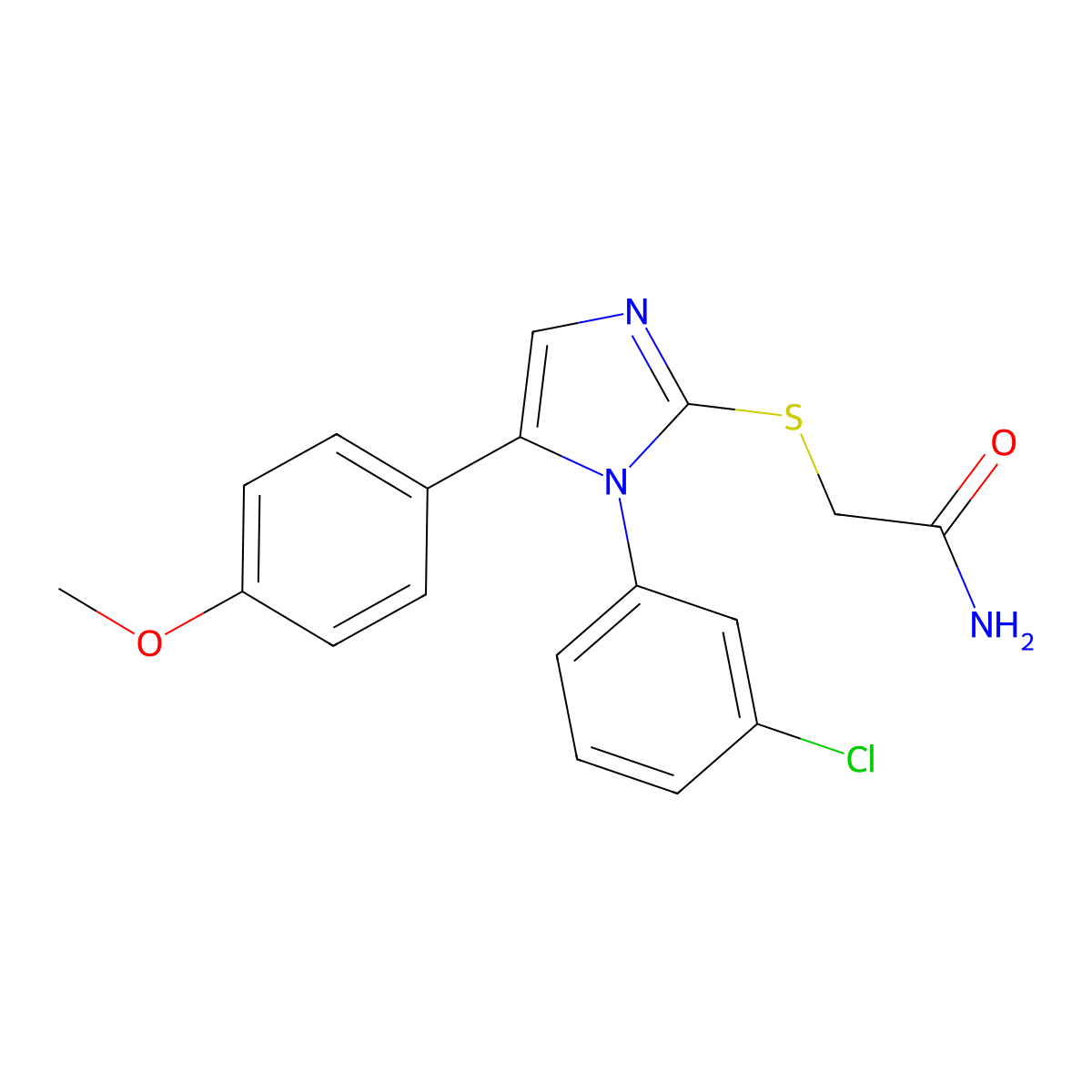 2-((1-(3-chlorophenyl)-5-(4-methoxyphenyl)-1H-imidazol-2-yl)thio)acetamide molecular structure, CAS 1206994-94-6
