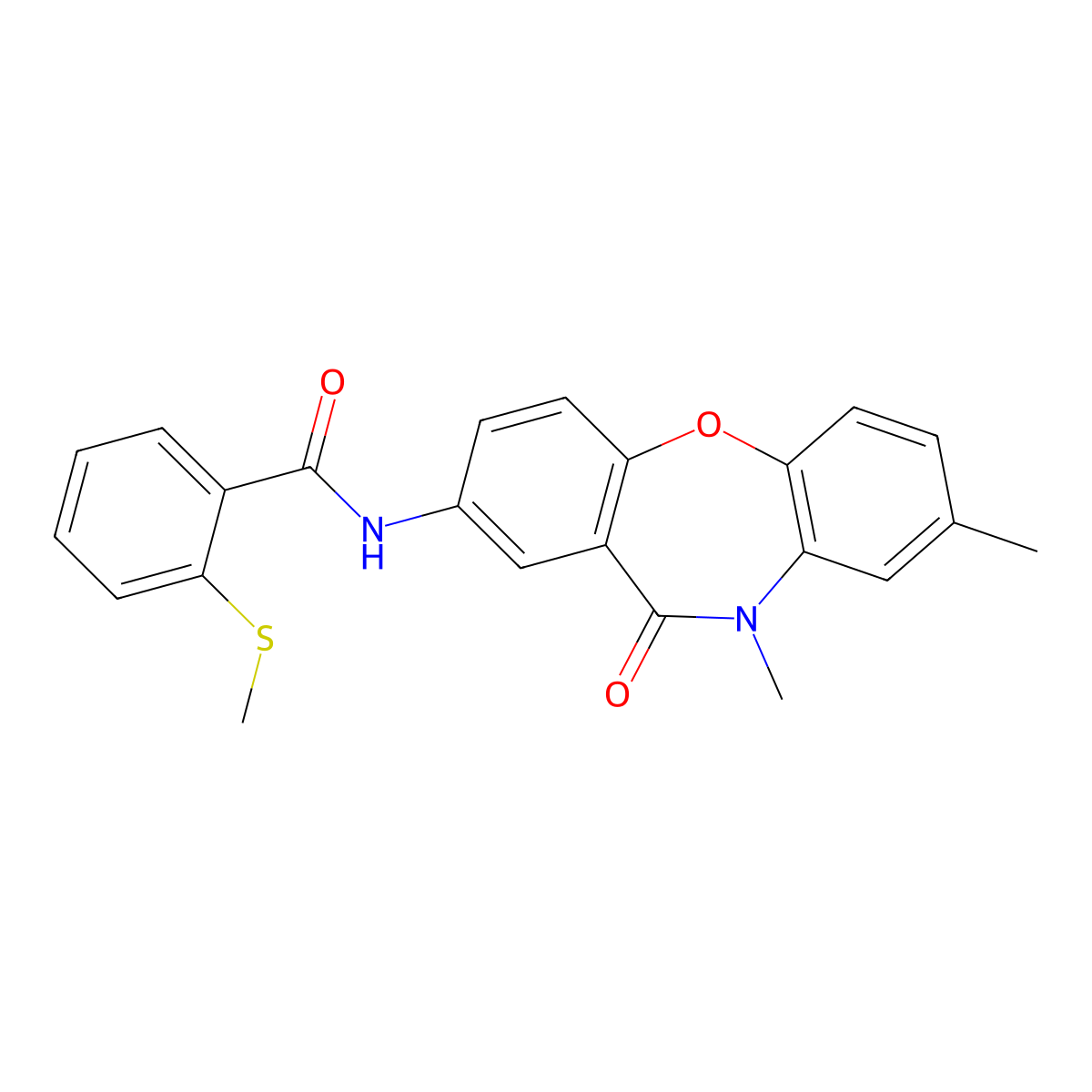 N-{6,9-dimethyl-10-oxo-2-oxa-9-azatricyclo[9.4.0.0^{3,8}]pentadeca-1(11),3(8),4,6,12,14-hexaen-13-yl}-2-(methylsulfanyl)benzamide molecular structure, CAS 1206994-96-8