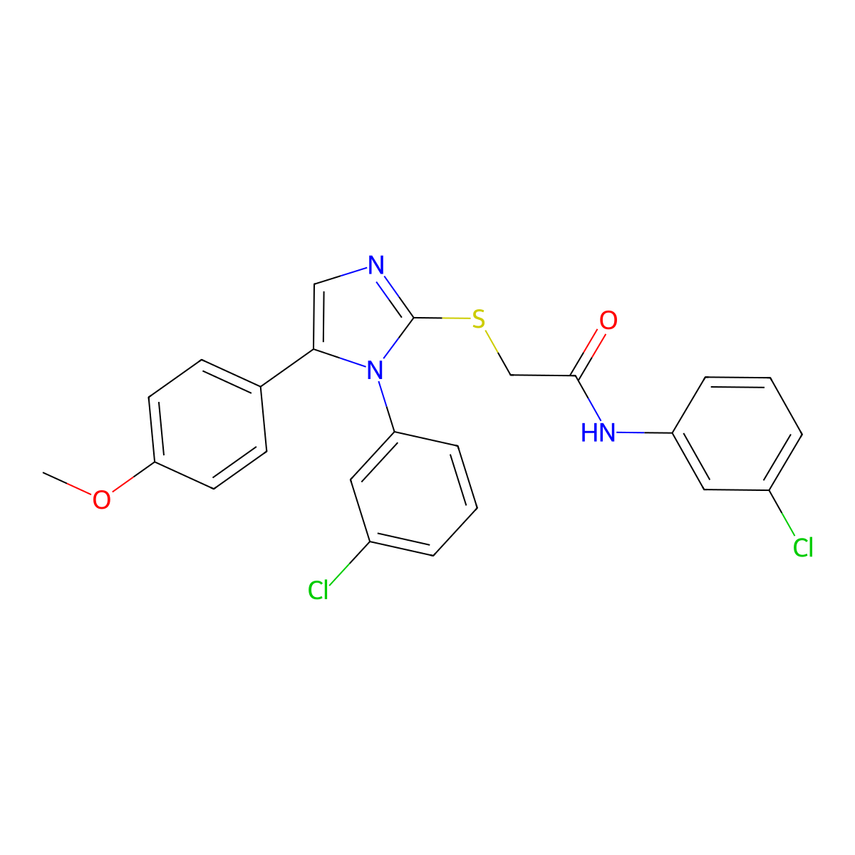 N-(3-chlorophenyl)-2-((1-(3-chlorophenyl)-5-(4-methoxyphenyl)-1H-imidazol-2-yl)thio)acetamide molecular structure, CAS 1206994-97-9