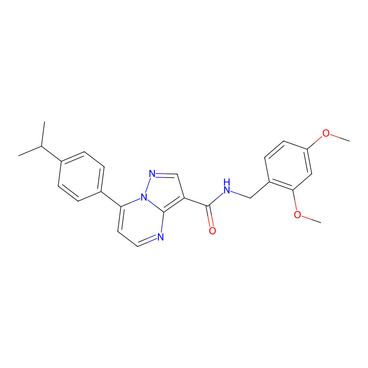 N-[(2,4-dimethoxyphenyl)methyl]-7-[4-(propan-2-yl)phenyl]pyrazolo[1,5-a]pyrimidine-3-carboxamide molecular structure, CAS 1206994-99-1
