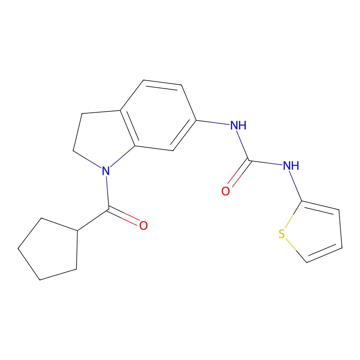 1-(1-(Cyclopentanecarbonyl)indolin-6-yl)-3-(thiophen-2-yl)urea molecular structure, CAS 1206995-00-7