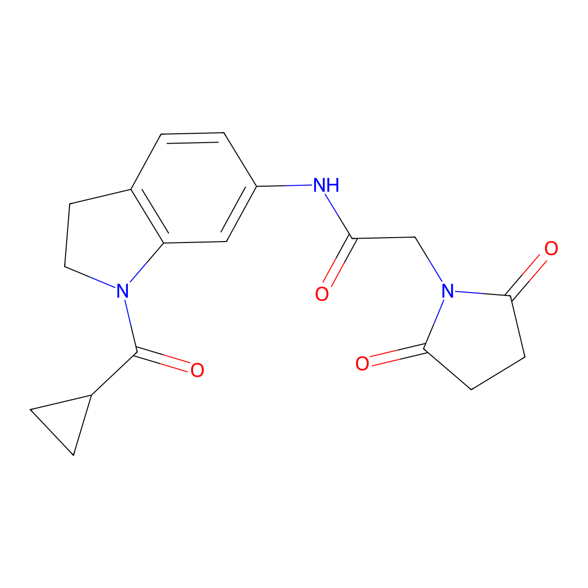 N-(1-(cyclopropanecarbonyl)indolin-6-yl)-2-(2,5-dioxopyrrolidin-1-yl)acetamide molecular structure, CAS 1206995-06-3