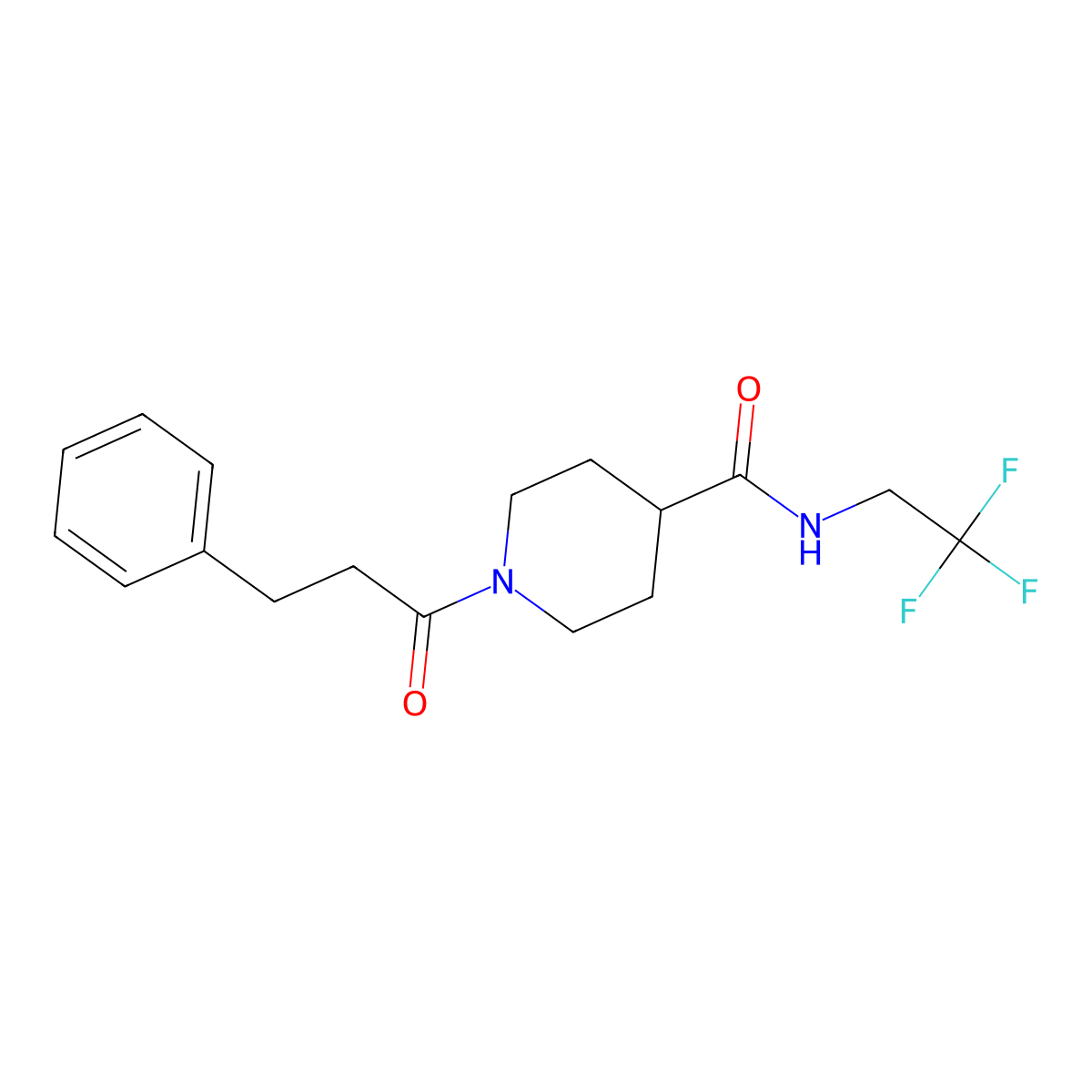 1-(3-phenylpropanoyl)-N-(2,2,2-trifluoroethyl)piperidine-4-carboxamide molecular structure, CAS 1206995-07-4
