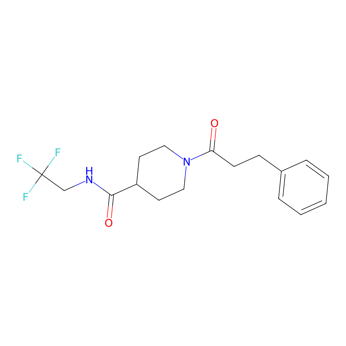1-(3-phenylpropanoyl)-N-(2,2,2-trifluoroethyl)piperidine-4-carboxamide molecular structure, CAS 1206995-07-4