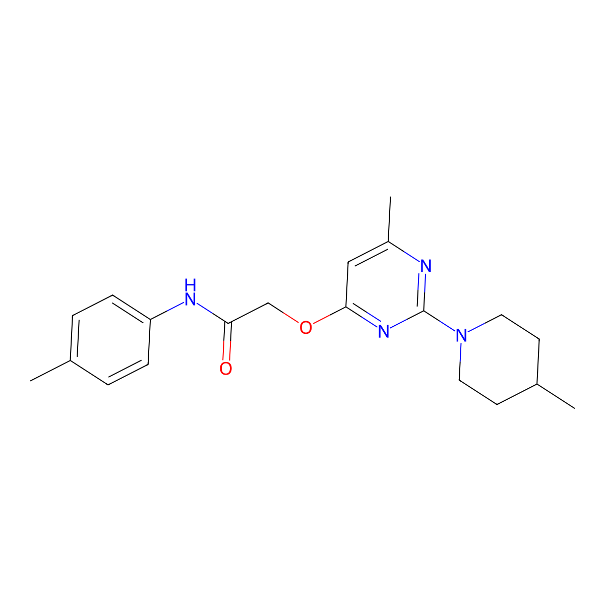 2-{[6-methyl-2-(4-methylpiperidin-1-yl)pyrimidin-4-yl]oxy}-N-(4-methylphenyl)acetamide molecular structure, CAS 1206995-08-5
