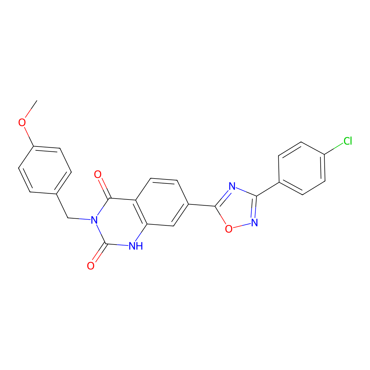 7-(3-(4-chlorophenyl)-1,2,4-oxadiazol-5-yl)-3-(4-methoxybenzyl)quinazoline-2,4(1H,3H)-dione molecular structure, CAS 1206995-09-6