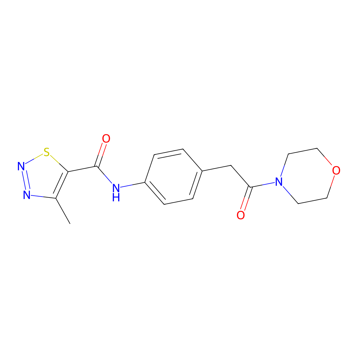 4-methyl-N-{4-[2-(morpholin-4-yl)-2-oxoethyl]phenyl}-1,2,3-thiadiazole-5-carboxamide molecular structure, CAS 1206995-12-1