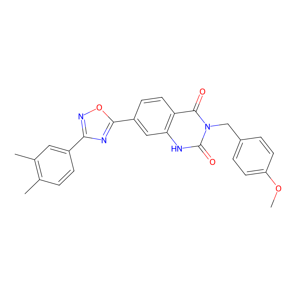 7-(3-(3,4-dimethylphenyl)-1,2,4-oxadiazol-5-yl)-3-(4-methoxybenzyl)quinazoline-2,4(1H,3H)-dione molecular structure, CAS 1206995-13-2