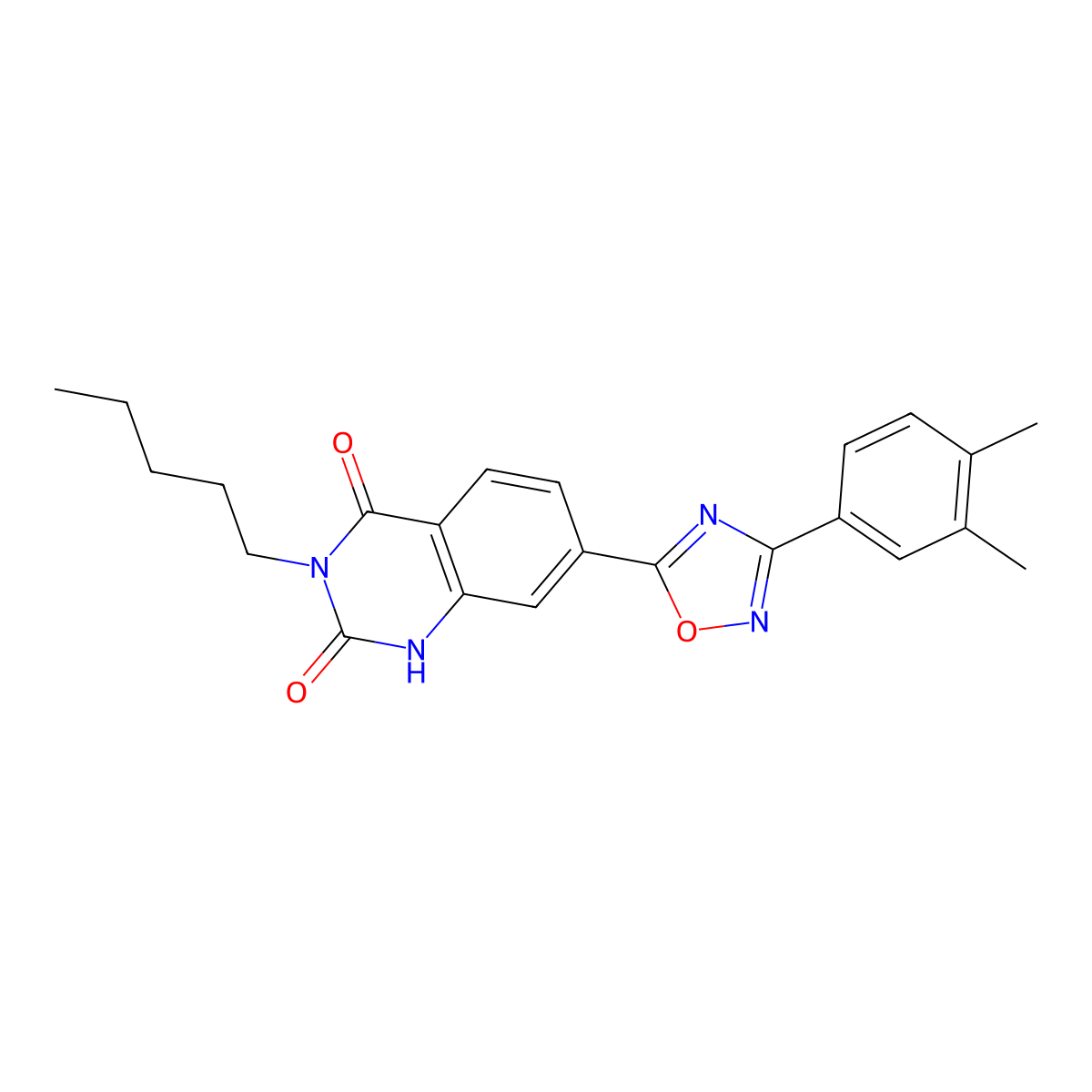 7-(3-(3,4-dimethylphenyl)-1,2,4-oxadiazol-5-yl)-3-pentylquinazoline-2,4(1H,3H)-dione molecular structure, CAS 1206995-17-6