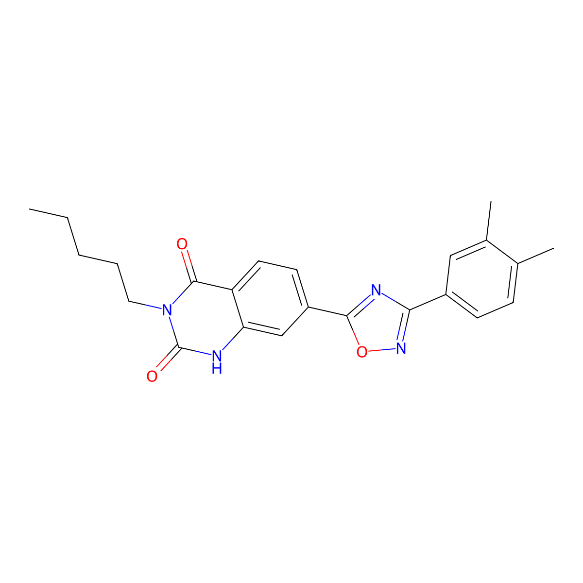 7-(3-(3,4-dimethylphenyl)-1,2,4-oxadiazol-5-yl)-3-pentylquinazoline-2,4(1H,3H)-dione molecular structure, CAS 1206995-17-6