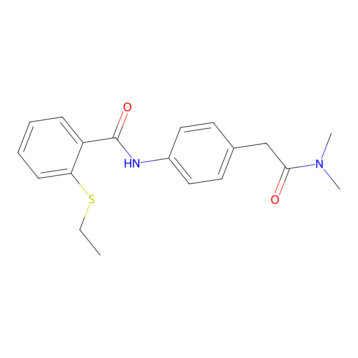 N-(4-(2-(dimethylamino)-2-oxoethyl)phenyl)-2-(ethylthio)benzamide molecular structure, CAS 1206995-18-7