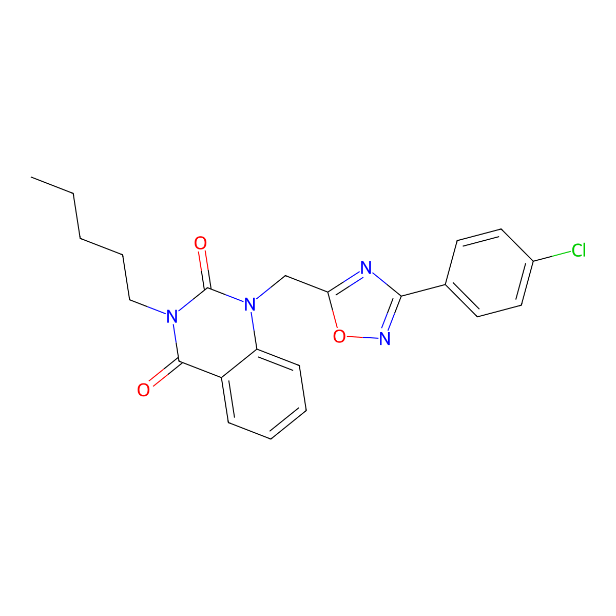 1-((3-(4-chlorophenyl)-1,2,4-oxadiazol-5-yl)methyl)-3-pentylquinazoline-2,4(1H,3H)-dione molecular structure, CAS 1206995-19-8