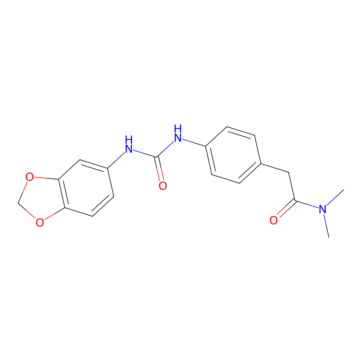 2-(4-(3-(benzo[d][1,3]dioxol-5-yl)ureido)phenyl)-N,N-dimethylacetamide molecular structure, CAS 1206995-20-1