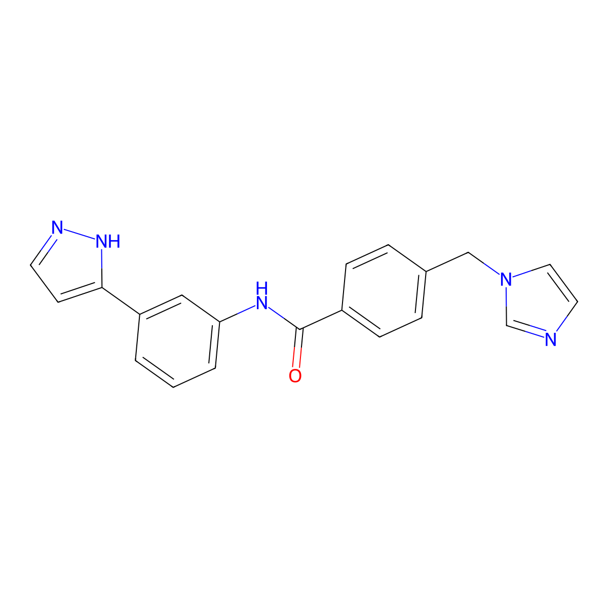 4-((1H-imidazol-1-yl)methyl)-N-(3-(1H-pyrazol-3-yl)phenyl)benzamide molecular structure, CAS 1206995-24-5