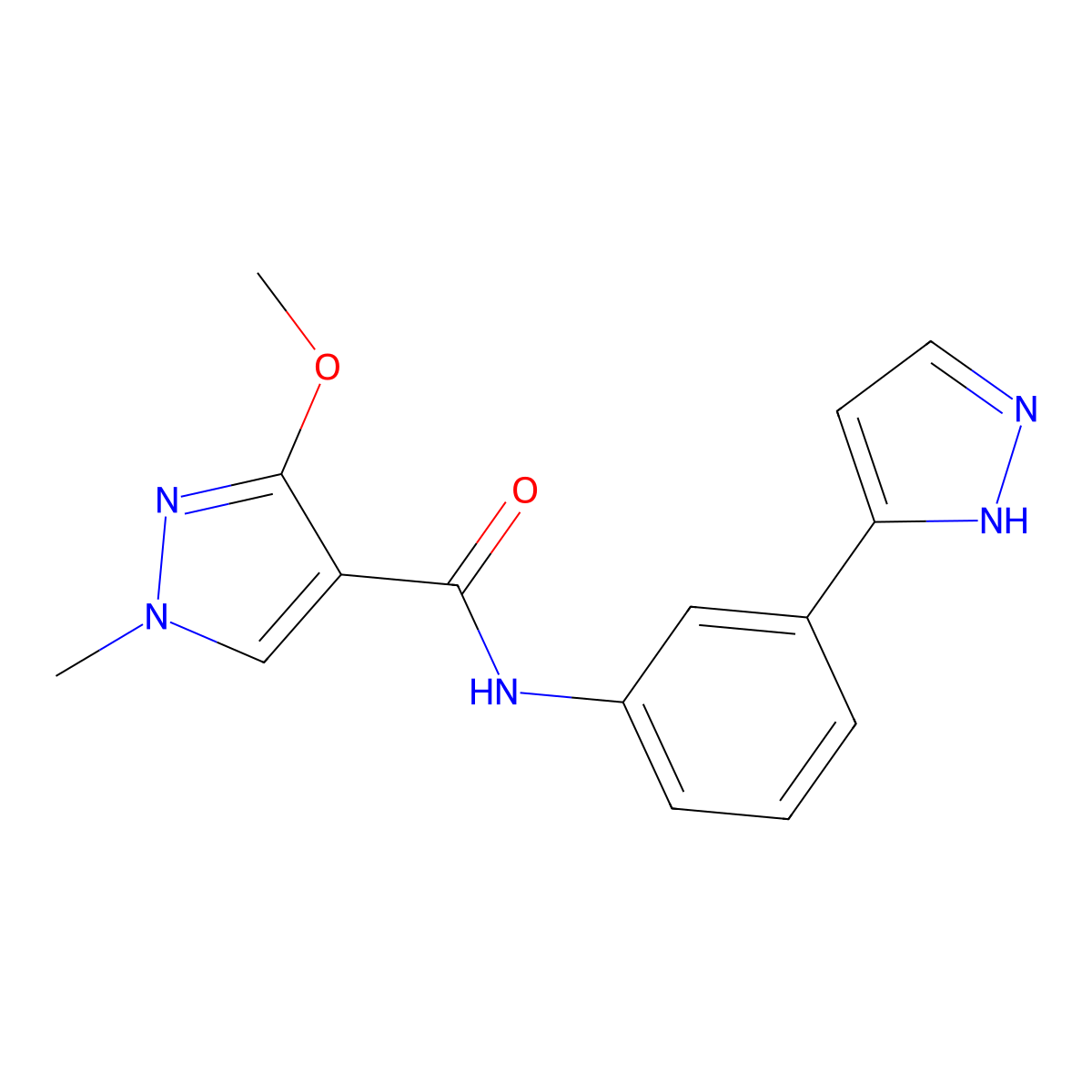 N-(3-(1H-pyrazol-3-yl)phenyl)-3-methoxy-1-methyl-1H-pyrazole-4-carboxamide molecular structure, CAS 1206995-25-6