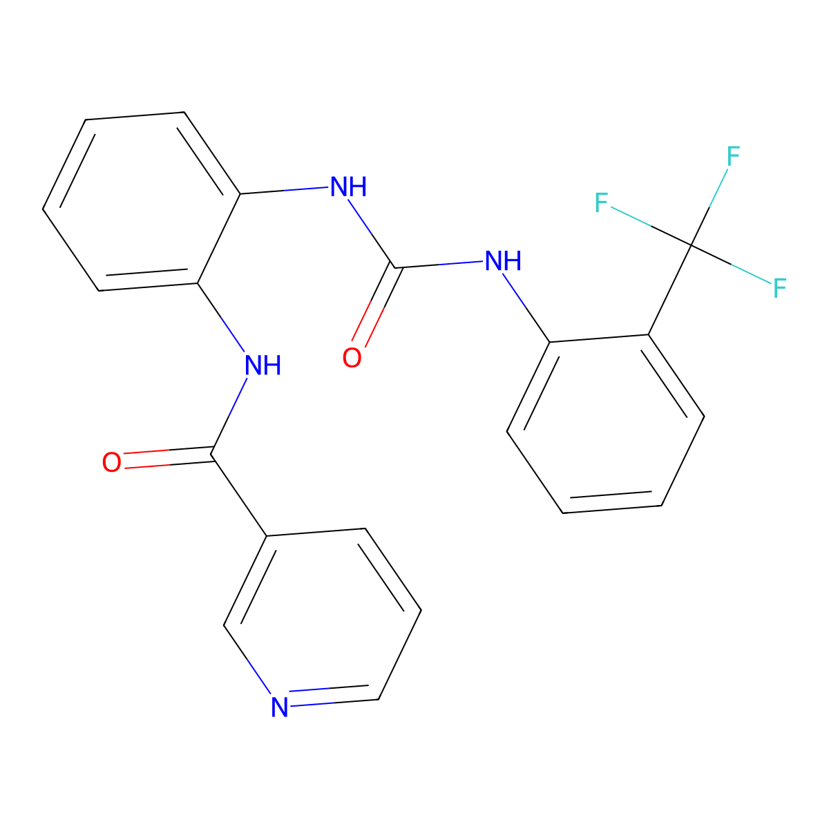 N-(2-(3-(2-(trifluoromethyl)phenyl)ureido)phenyl)nicotinamide molecular structure, CAS 1206995-30-3
