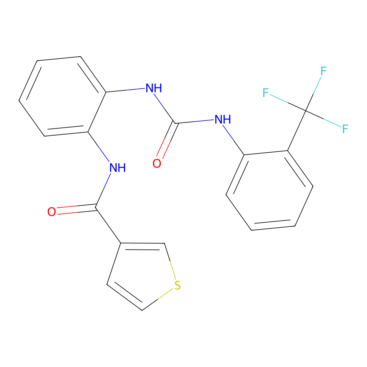 N-(2-(3-(2-(trifluoromethyl)phenyl)ureido)phenyl)thiophene-3-carboxamide molecular structure, CAS 1206995-31-4