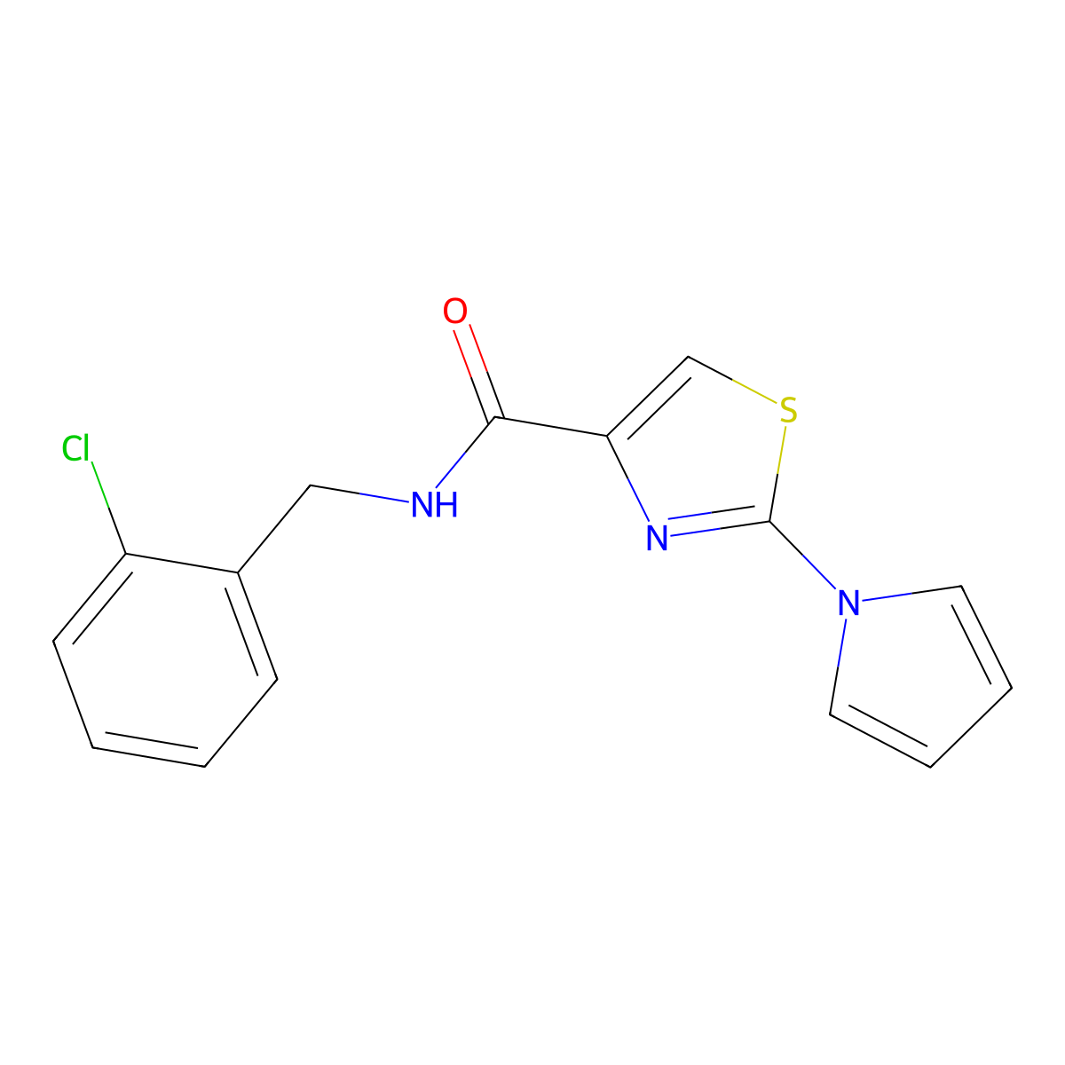 N-(2-chlorobenzyl)-2-(1H-pyrrol-1-yl)thiazole-4-carboxamide molecular structure, CAS 1206995-43-8