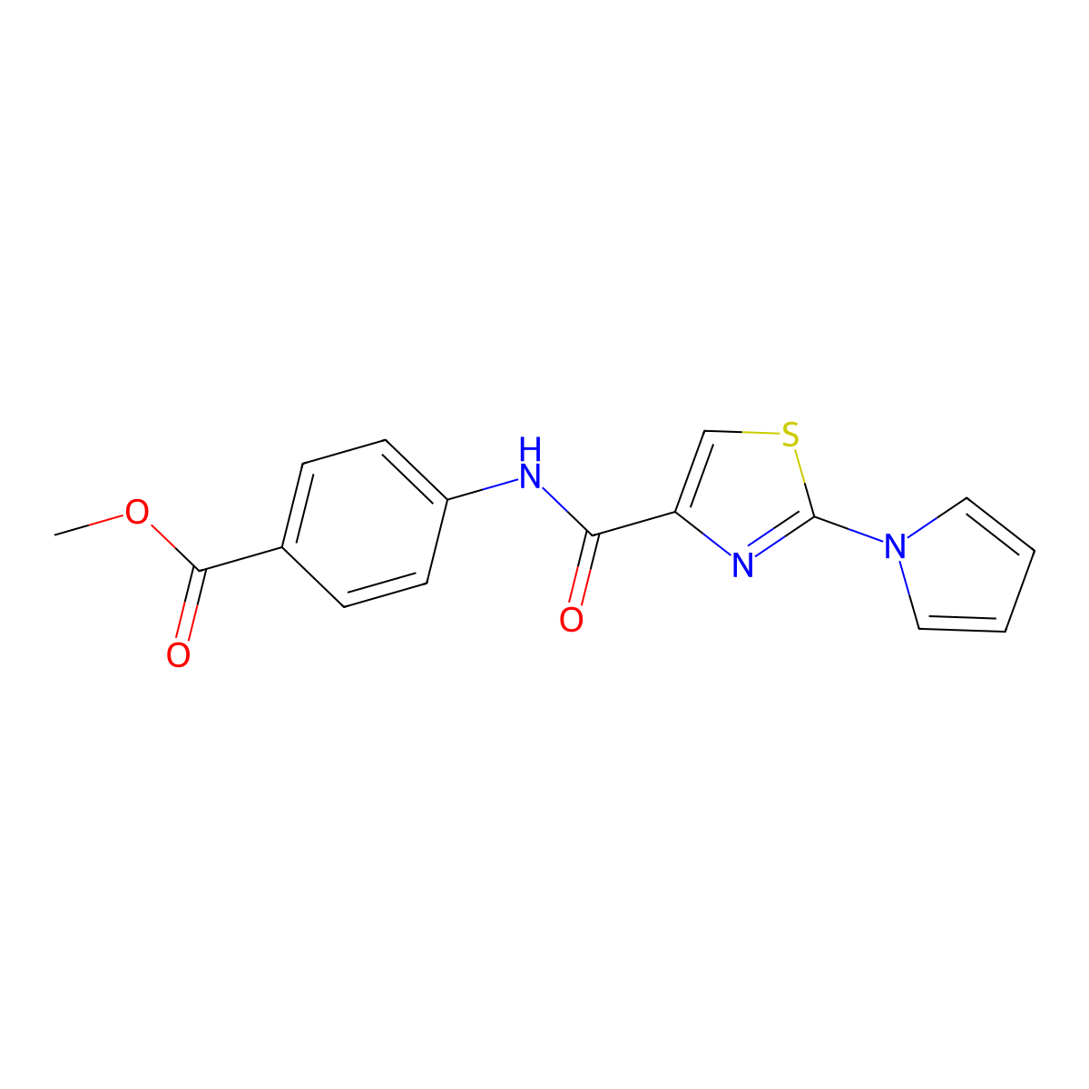 methyl 4-(2-(1H-pyrrol-1-yl)thiazole-4-carboxamido)benzoate molecular structure, CAS 1206995-45-0