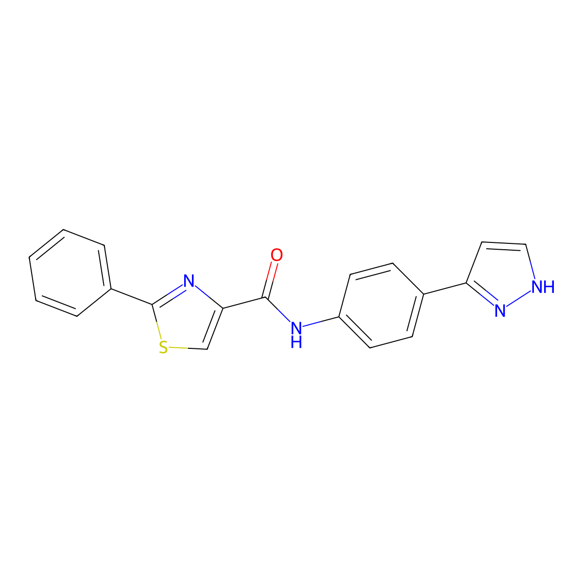 N-(4-(1H-pyrazol-3-yl)phenyl)-2-phenylthiazole-4-carboxamide molecular structure, CAS 1206995-61-0