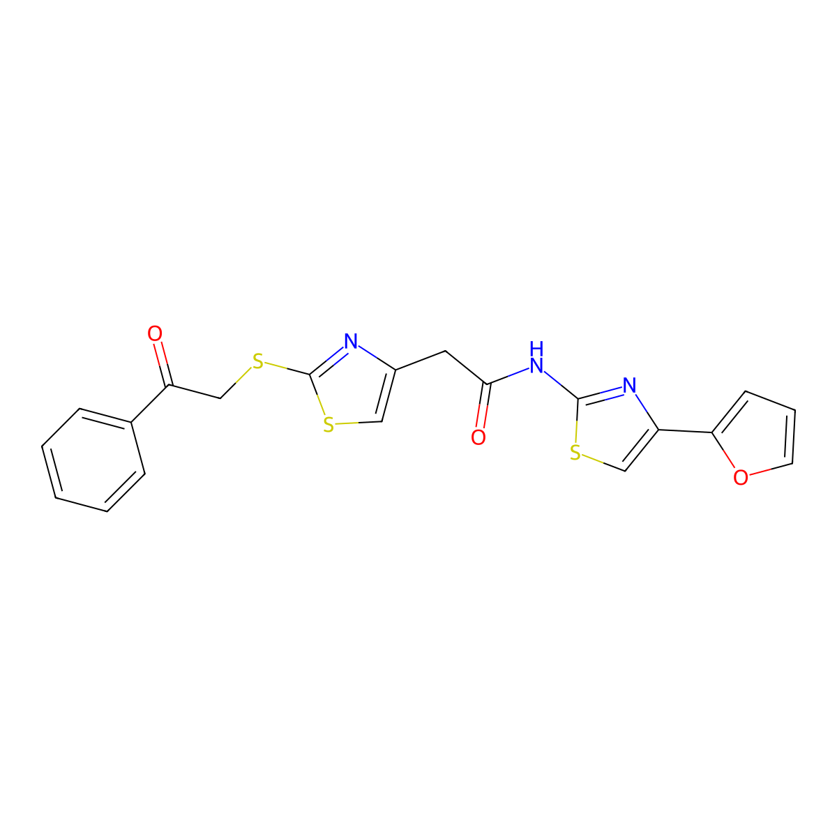N-(4-(furan-2-yl)thiazol-2-yl)-2-(2-((2-oxo-2-phenylethyl)thio)thiazol-4-yl)acetamide molecular structure, CAS 1206995-64-3