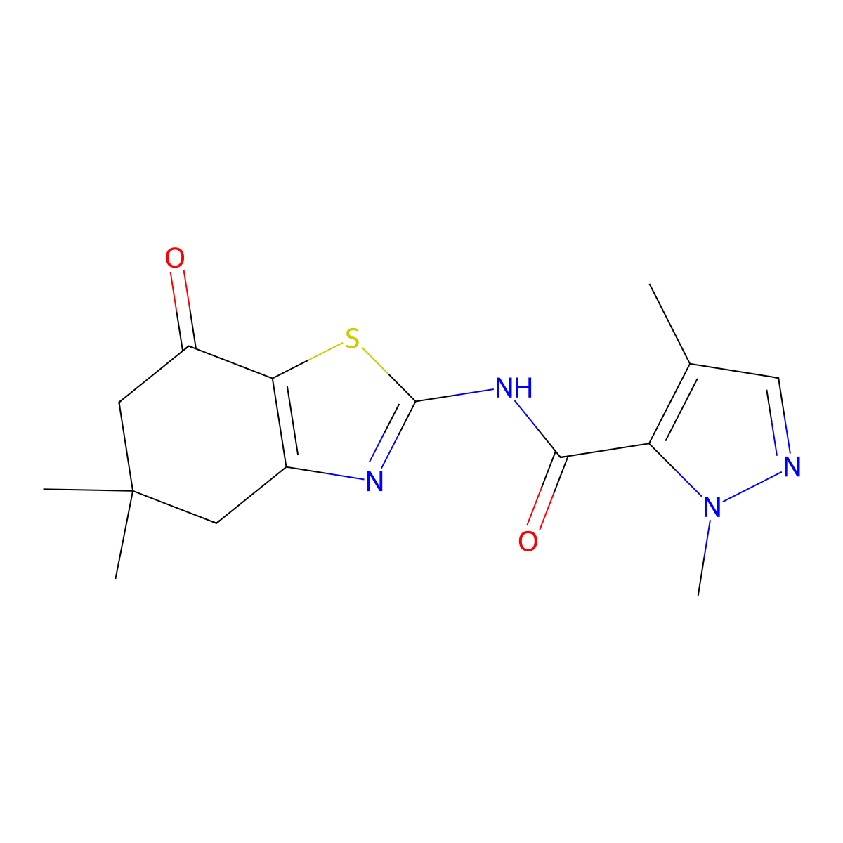 N-(5,5-dimethyl-7-oxo-4,5,6,7-tetrahydrobenzo[d]thiazol-2-yl)-1,4-dimethyl-1H-pyrazole-5-carboxamide molecular structure, CAS 1206995-65-4