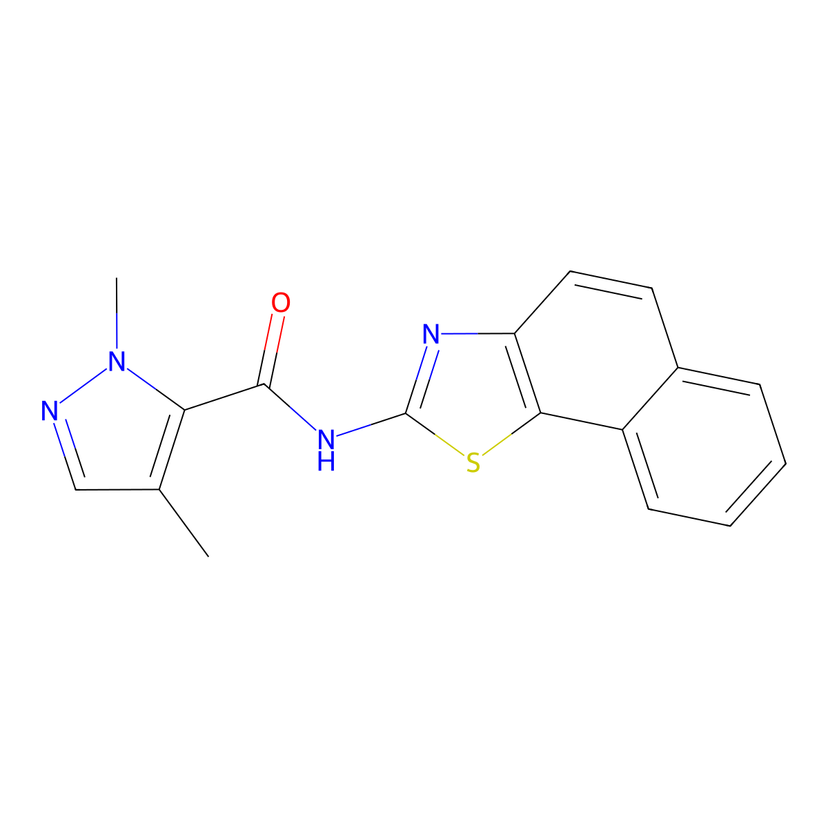 1,4-dimethyl-N-(naphtho[2,1-d]thiazol-2-yl)-1H-pyrazole-5-carboxamide molecular structure, CAS 1206995-66-5